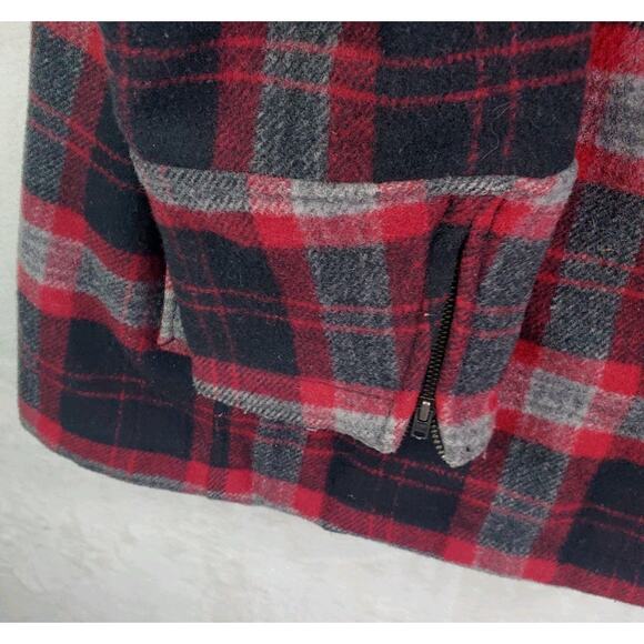 Vtg Woolrich Plaid Double Breast Pea Coat Jacket Womens Large Black Red Button - Picture 5 of 15